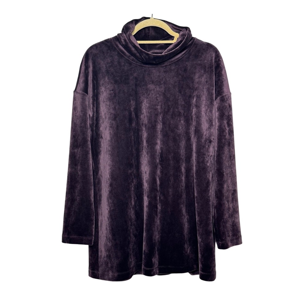 Pure Jill J. Jill Plum Purple Velvet Cowl Neck Tunic Top Size Medium Relaxed Fit
